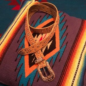 Tan faux croc studded belt 41”